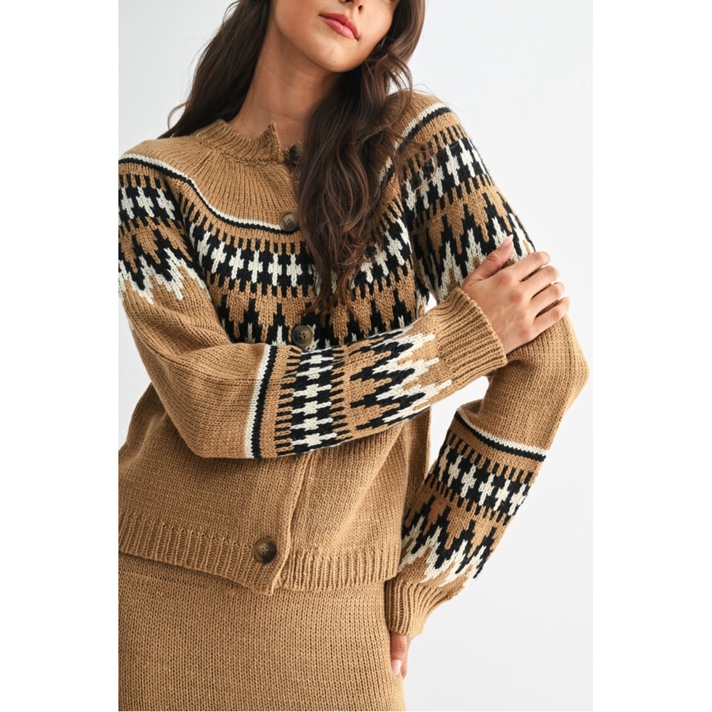 ISLE KNIT CARDIGAN AND SKIRT SET IN MOCHA - Picture 3 of 9